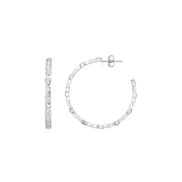 Sterling Silver Hoop Earrings with Round and Marquise Cubic Zirconias