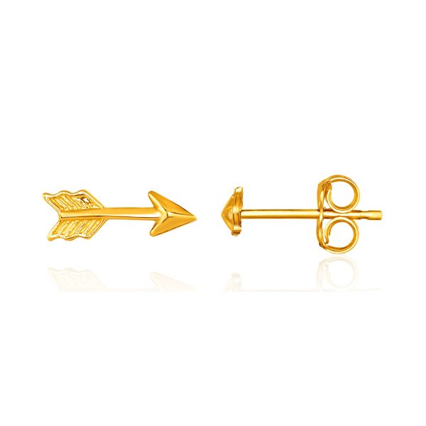 14k Yellow Gold Single Post Earring with Textured Arrow