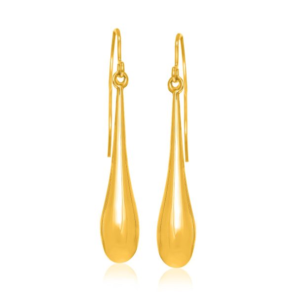 14k Yellow Gold Long Polished Teardrop Dangling Earrings