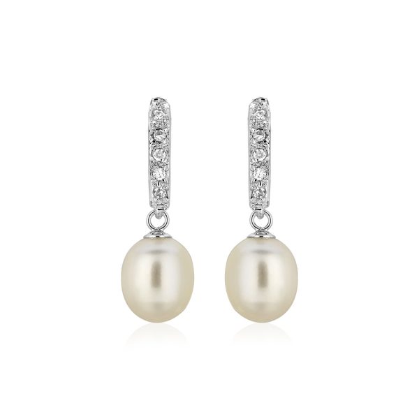 Sterling Silver Earrings with Freshwater Pearls and Cubic Zirconias