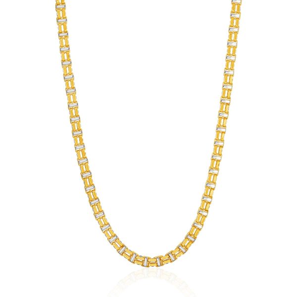 14k Two-Toned Yellow and White Gold Double Link Men's Necklace