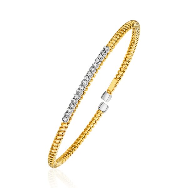 14k Yellow Gold and Diamond 3mm Flexible Bangle Bracelet