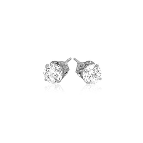 14k White Gold 4mm Faceted White Cubic Zirconia Stud Earrings