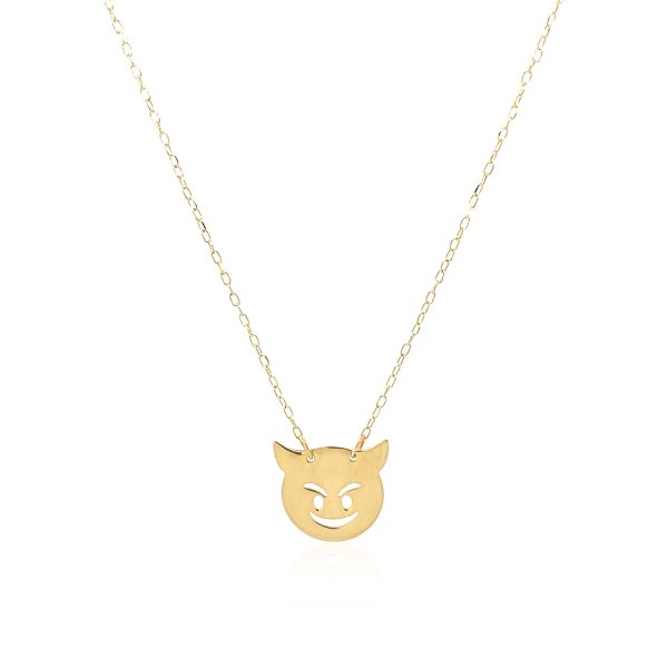 14k Yellow Gold Necklace with Devil Emoji Symbol