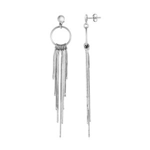 Earrings with Circles and Wire Tassels in Sterling Silver