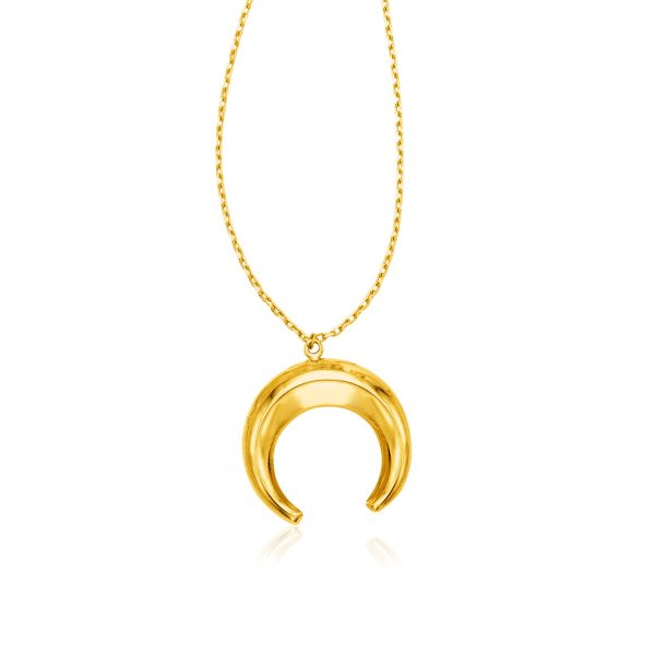 14k Yellow Gold 17 inch Necklace with Domed Moon Motif Pendant