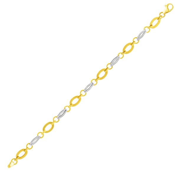 14k Two-Tone Gold Double Link Flat Oval Chain Bracelet