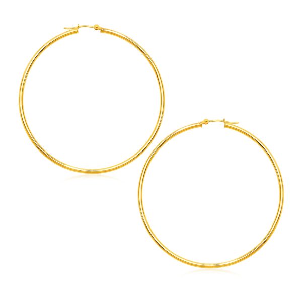14k Yellow Gold Polished Large Round Hoop Earrings