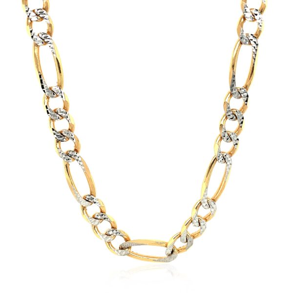 7.0mm 14K Yellow Gold Solid Pave Figaro Chain