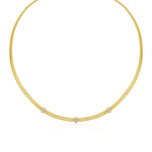 14k Two Tone Gold Basket Weave Necklace with Diamonds