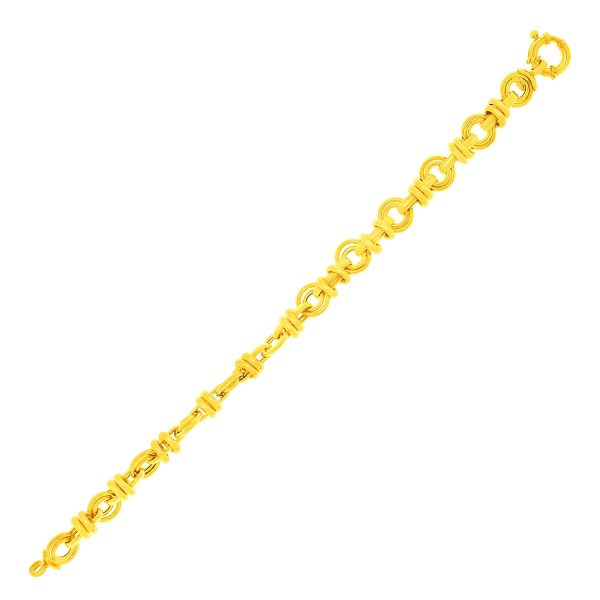 14k Yellow Gold Dual Round Link Interlaced Bracelet