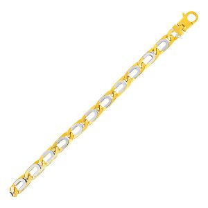 Mens Oval Link Bracelet with Details in 14k Two Tone Gold