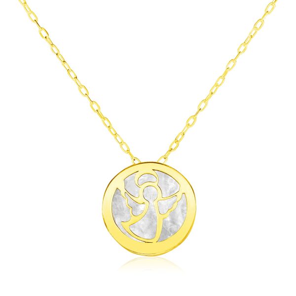 14k Yellow Gold Necklace with Angel Symbol in Mother of Pearl