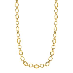 Shiny and Textured Oval Link Necklace in 14k Yellow Gold
