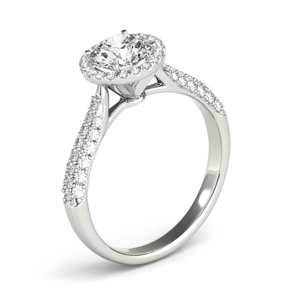 14k White Gold Halo Diamond Engagement Ring with Pave Band (1 1/3 cttw)