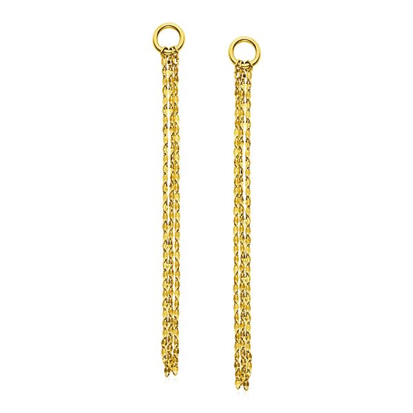 14k Yellow Gold Post Earrings with Texture Chain Dangles