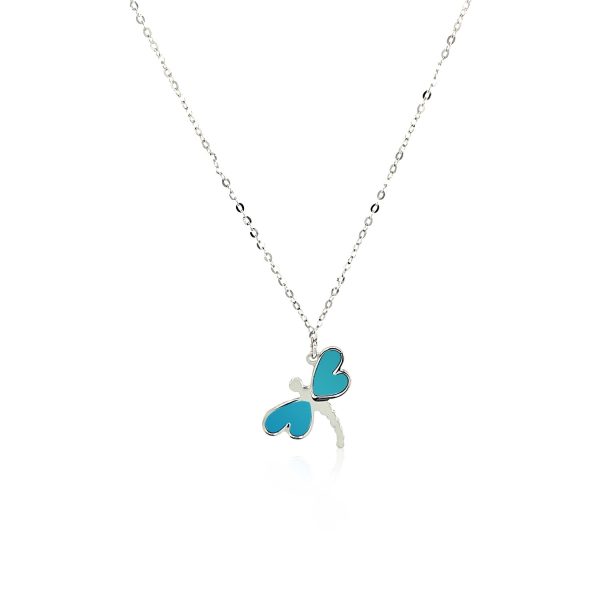 14k White Gold Dragonfly Necklace with White Mother of Pearl