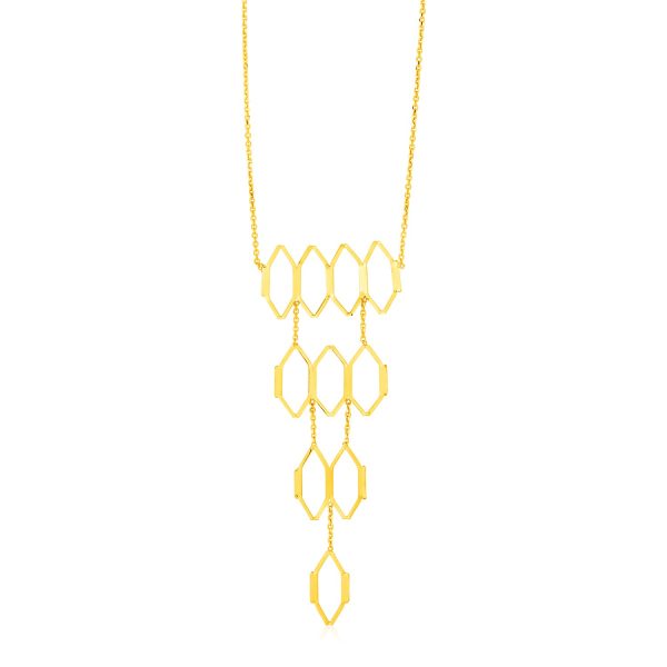 14K Yellow Gold Tiered Honeycomb Motif Necklace