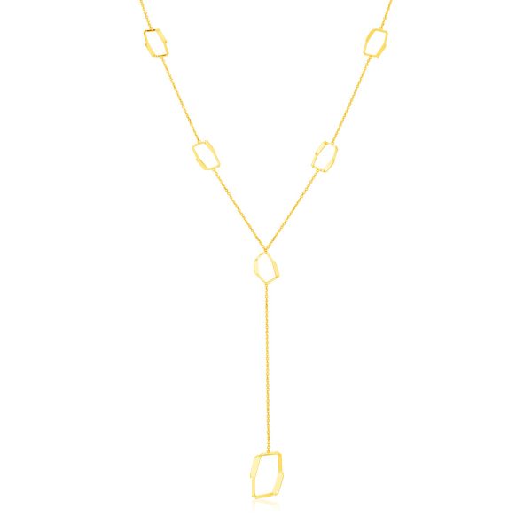 14K Yellow Gold Necklace with Abstract Honeycomb Stations