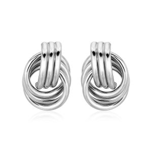 Polished Love Knot Earrings with Interlocking Rings in Sterling Silver