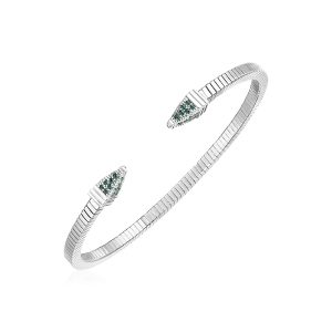 Sterling Silver Spike Cuff Bracelet with Forest Green Cubic Zirconias