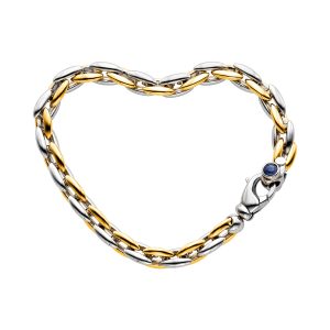 14k Two Tone Gold 7 1/2 inch Oval Link Bracelet with Sapphire