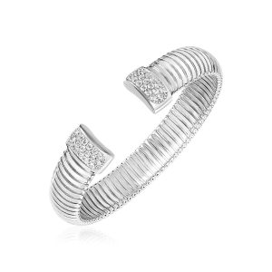 Sterling Silver Serpentine Style Cuff Bangle with Cubic Zirconias