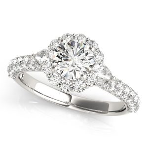 14k White Gold Halo Round Diamond Engagement Pave Band Ring (2 cttw)