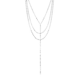 Sterling Silver Three Strand Mirror Link Lariat Style Necklace