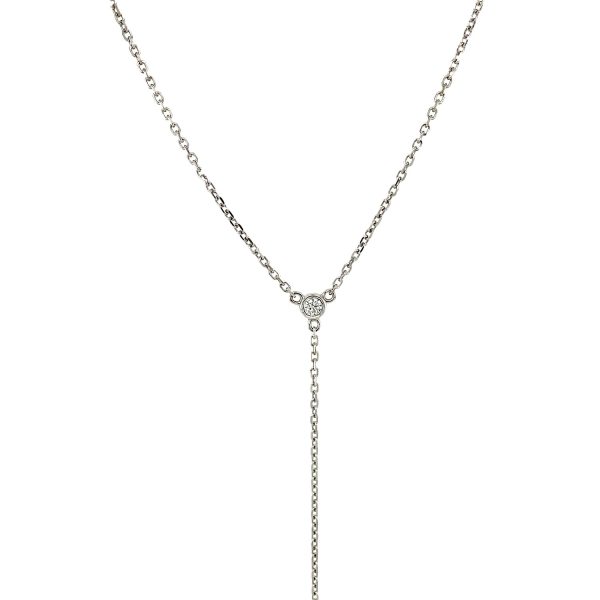 14k White Gold 20 inch Lariat Necklace with Diamonds