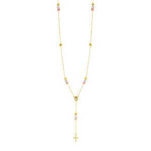 14k Tri Color Gold Rosary Style Necklace