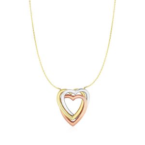 Necklace with Heart Pendant in 10k Tri Color Gold
