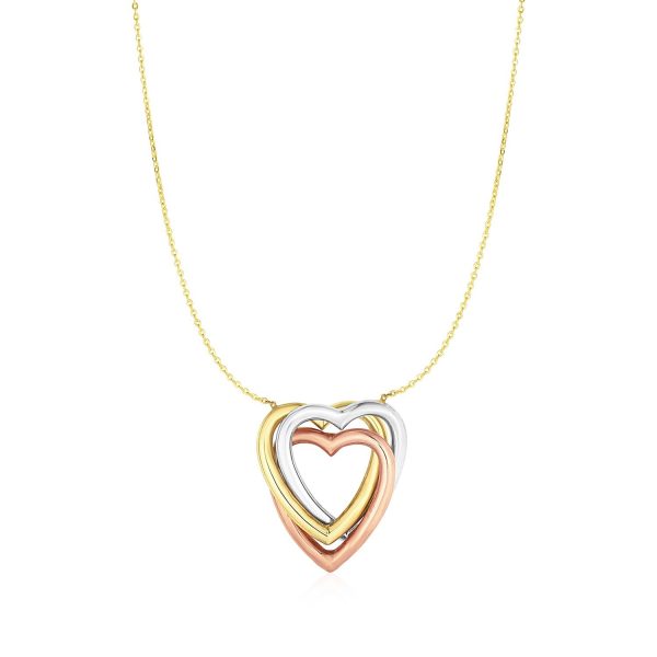 Necklace with Heart Pendant in 10k Tri Color Gold