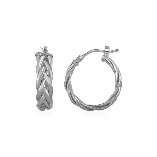 Shiny Braided Hoop Earrings in 14k White Gold