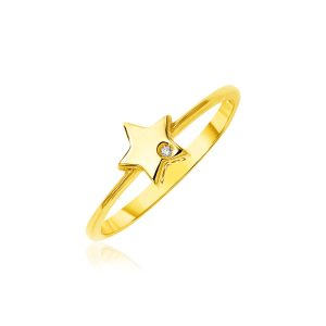 14k Yellow Gold Polished Star Ring with Diamond