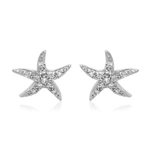Sterling Silver Starfish Earrings with Cubic Zirconias
