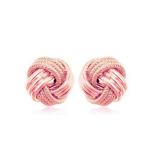 14k Rose Gold Love Knot with Ridge Texture Earrings
