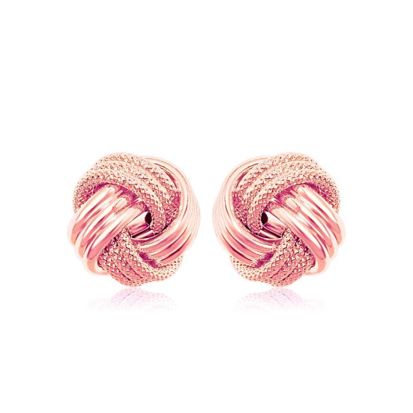 14k Rose Gold Love Knot with Ridge Texture Earrings
