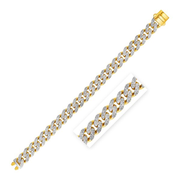 14k Two Tone Gold Curb Chain Bracelet with Diamond Pave Links