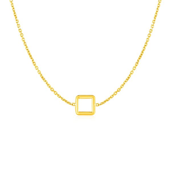 14k Yellow Gold Necklace with Petite Open Square Pendant