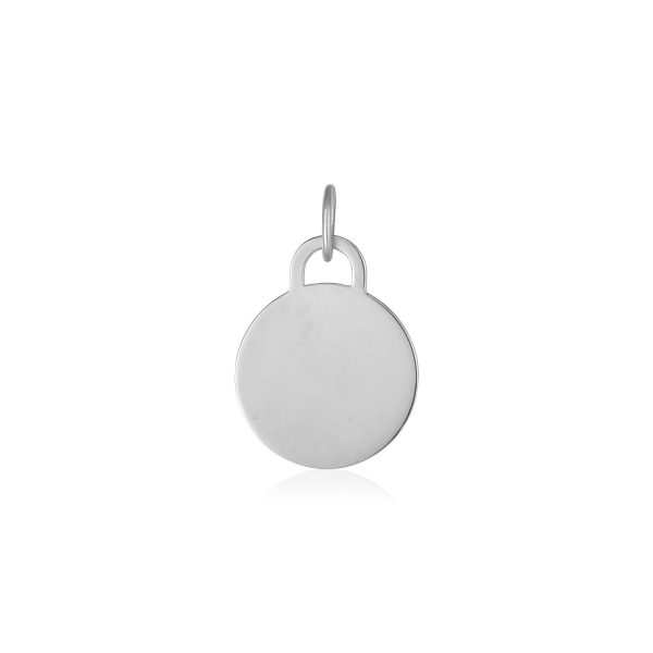 14K White Gold Circle Tag Pendant