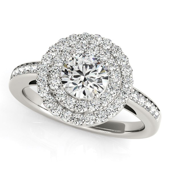 14k White Gold Round with Two-Row Halo Diamond Engagement Ring (1 1/2 cttw)