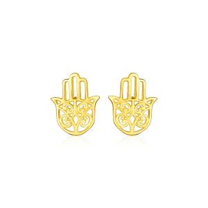 14k Yellow Gold Polished Hand of Hamsa Post Earrings
