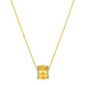 Basket Weave Textured Pendant in 14k Yellow and White Gold