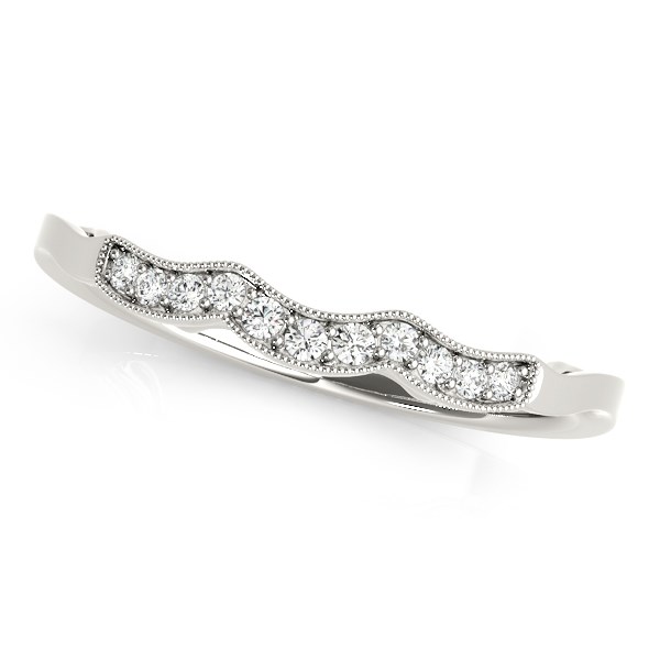 14k White Gold Wave Style Milgrained Diamond Wedding Ring (1/20 cttw)