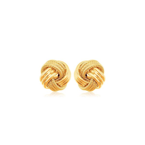 10k Yellow Gold Love Knot with Ridge Texture Earrings