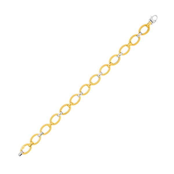 14k Two-Tone Gold Chain Bracelet with Textured Oval Links