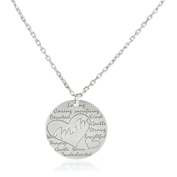 Sterling Silver 18 inch Necklace with Engraved Round Mom Pendant