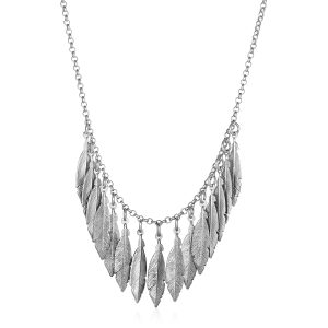 Necklace with Multiple Textured Leaf Drops in Sterling Silver