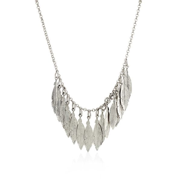 Necklace with Multiple Textured Leaf Drops in Sterling Silver